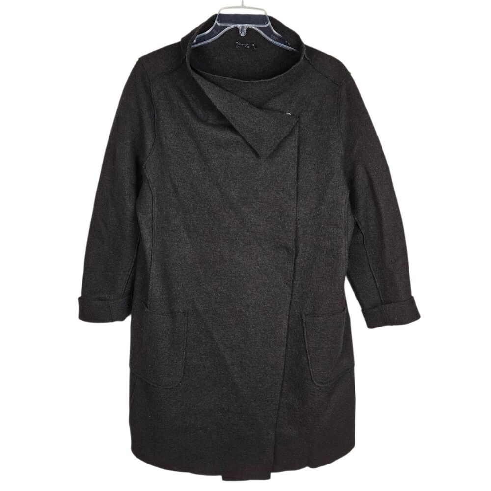 Eileen Fisher Petite 100% Wool Coat Sz PL Brown Asymmetric Collar Snap Button